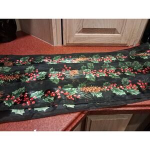 Vintage Echo Christmas Long Scarf. Holly Berries&pinecones 11" x 53"
